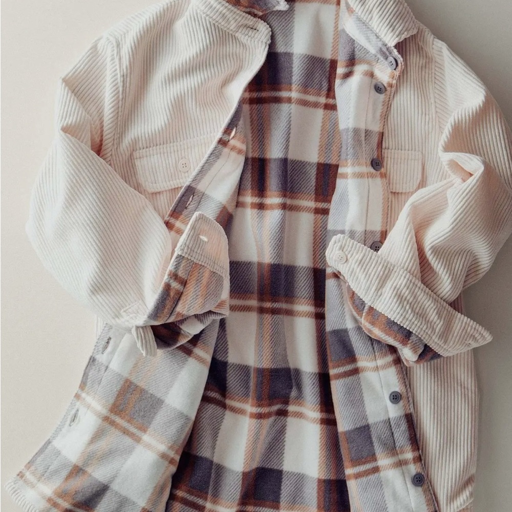 Women's Cream Corduroy Jacket with Plaid Lining